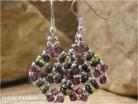 Diamond Shaped Beaded and Crystal Earrings-Amethyst, Lime, Grey, and Silver