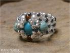 Woven Bead Hugs N Kisses Ring-Turquoise and Silver with Light Color Band