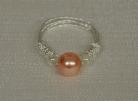 Swarovski Peach Pearl and Clear Glass Pearl Twisted Silver Wrapped Ring