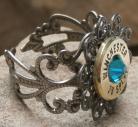Ammo Ring-+P Blue Zircon Crystal and Antique Silver Filigree